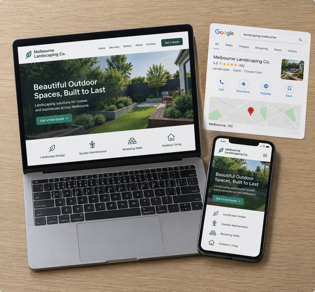 Example Startap website design on laptop and mobile